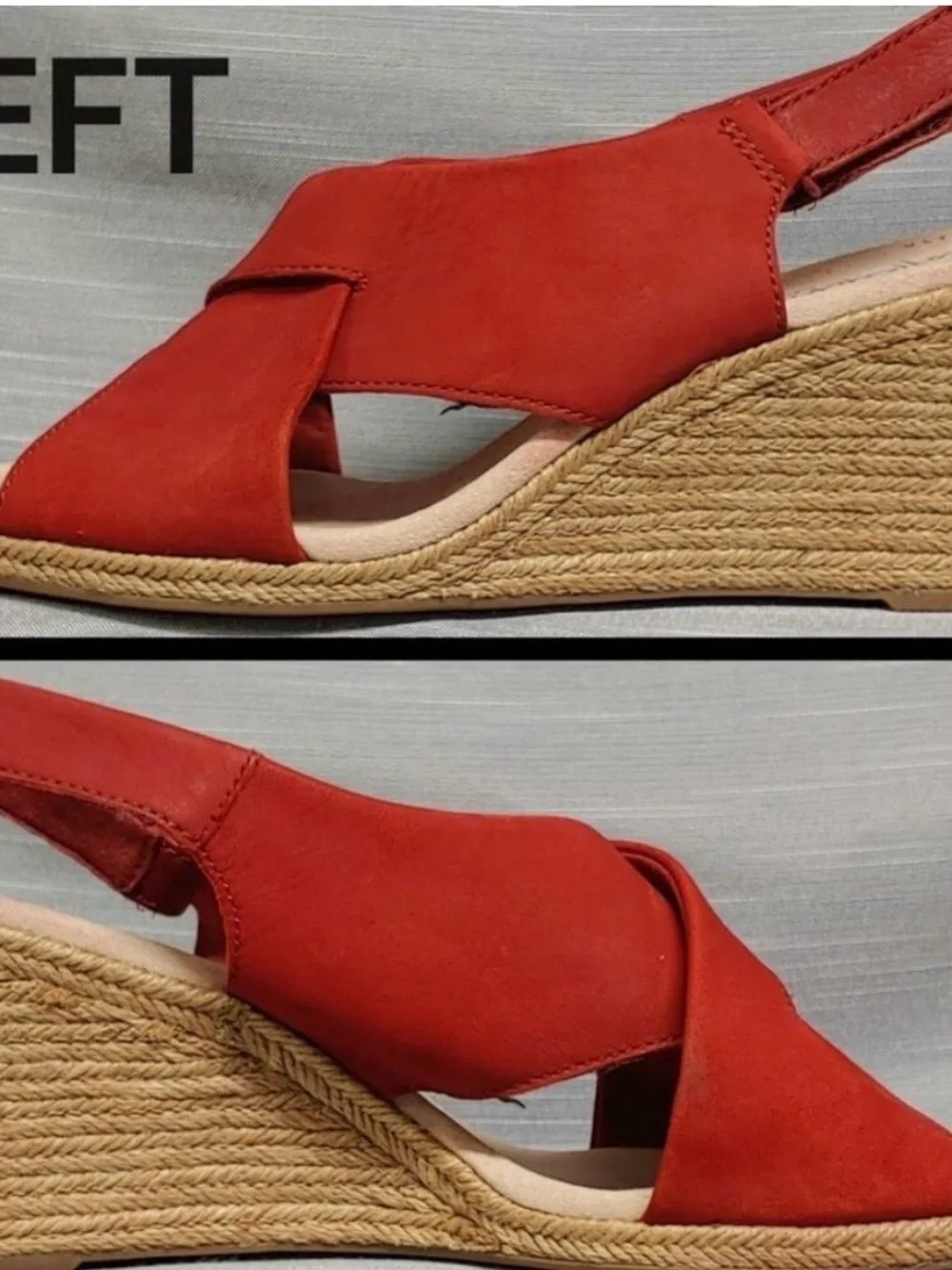 Clarks Shoes Red Espadrilles Wedges Womens 10 Lafely Alaine Open Toe Slingback
